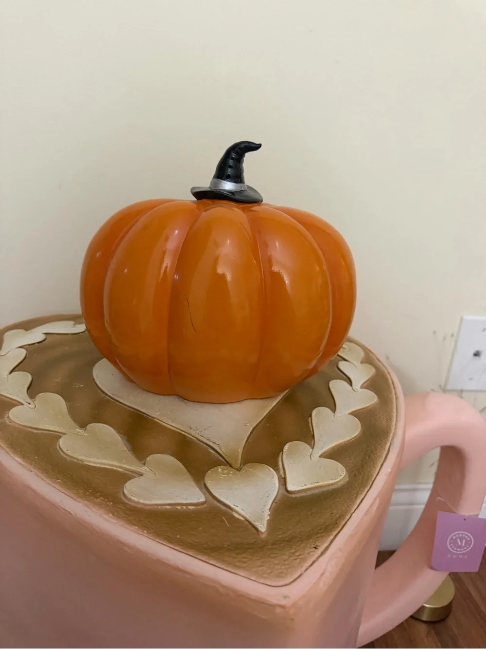 Resin Halloween Pumpkin Boo Bar with Ghost, Witch Hat & Cocktails